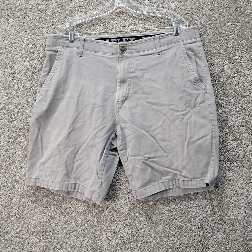 Iron Flex Mens Grey Flat Front Chino Shorts Stretch Waist Size 38 Casual Summer